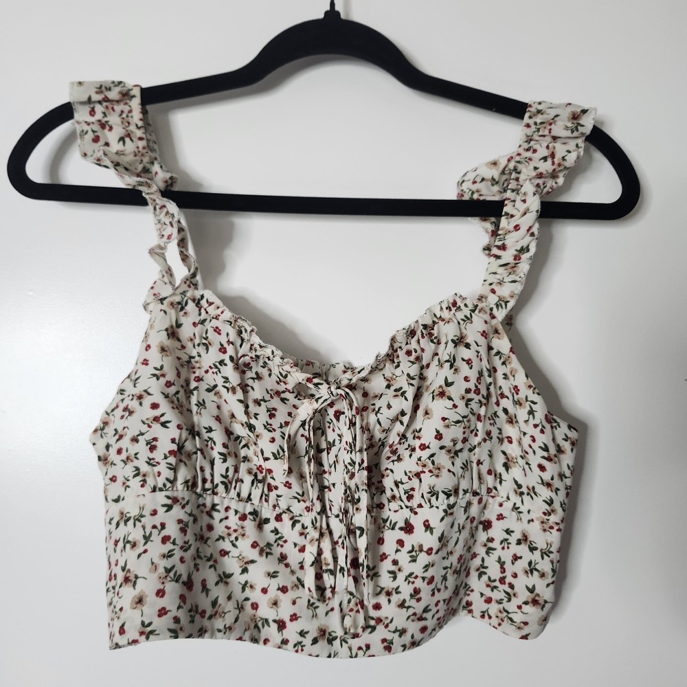 Milkmaid Floral Tie-Front Crop Top Womens Medium Cottagecore Dainty Festival